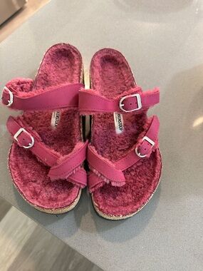 Birkenstock womens Fuchsia Shearling Two-Strap Sandals